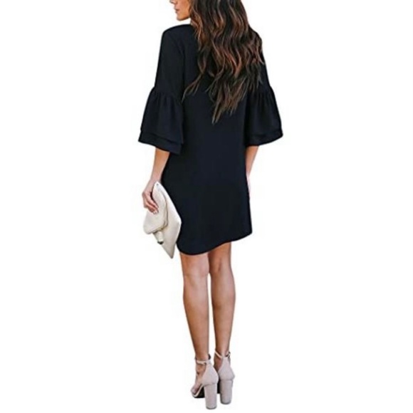 NEW Black Flowy Spring Wedding Formal Office Bohemian Cocktail Dress Medium - Picture 6 of 17